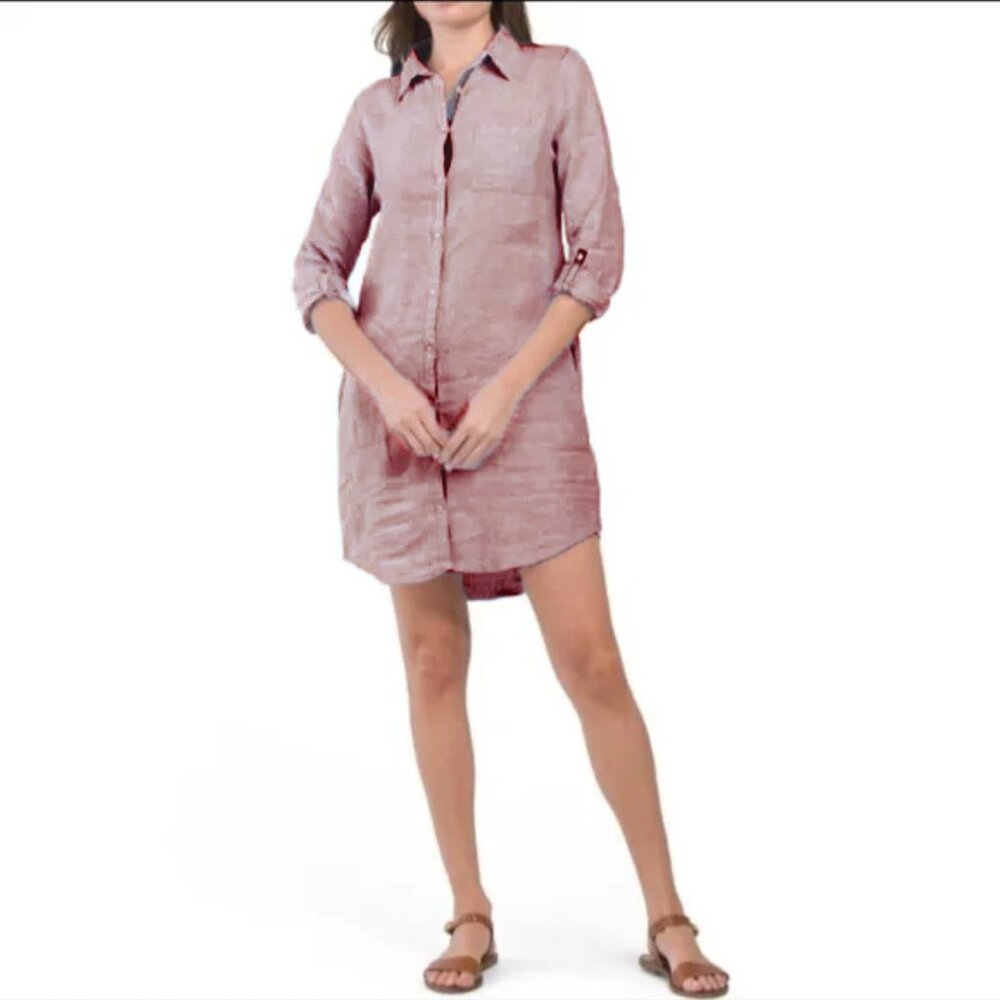 C&C California Linen Tunic Shirt Dress Contrast Inner Love medium